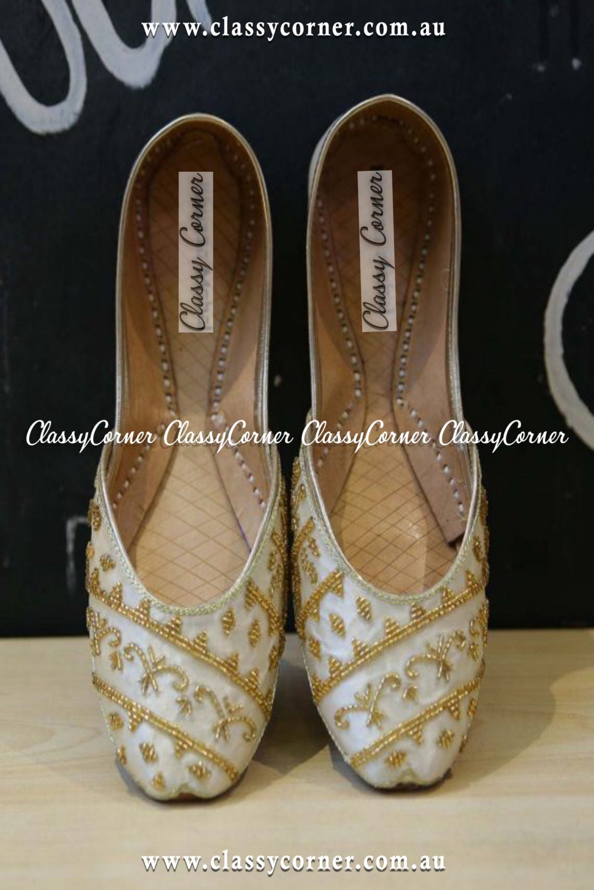 White & Golden Party Wear Khussa - Classy Corner