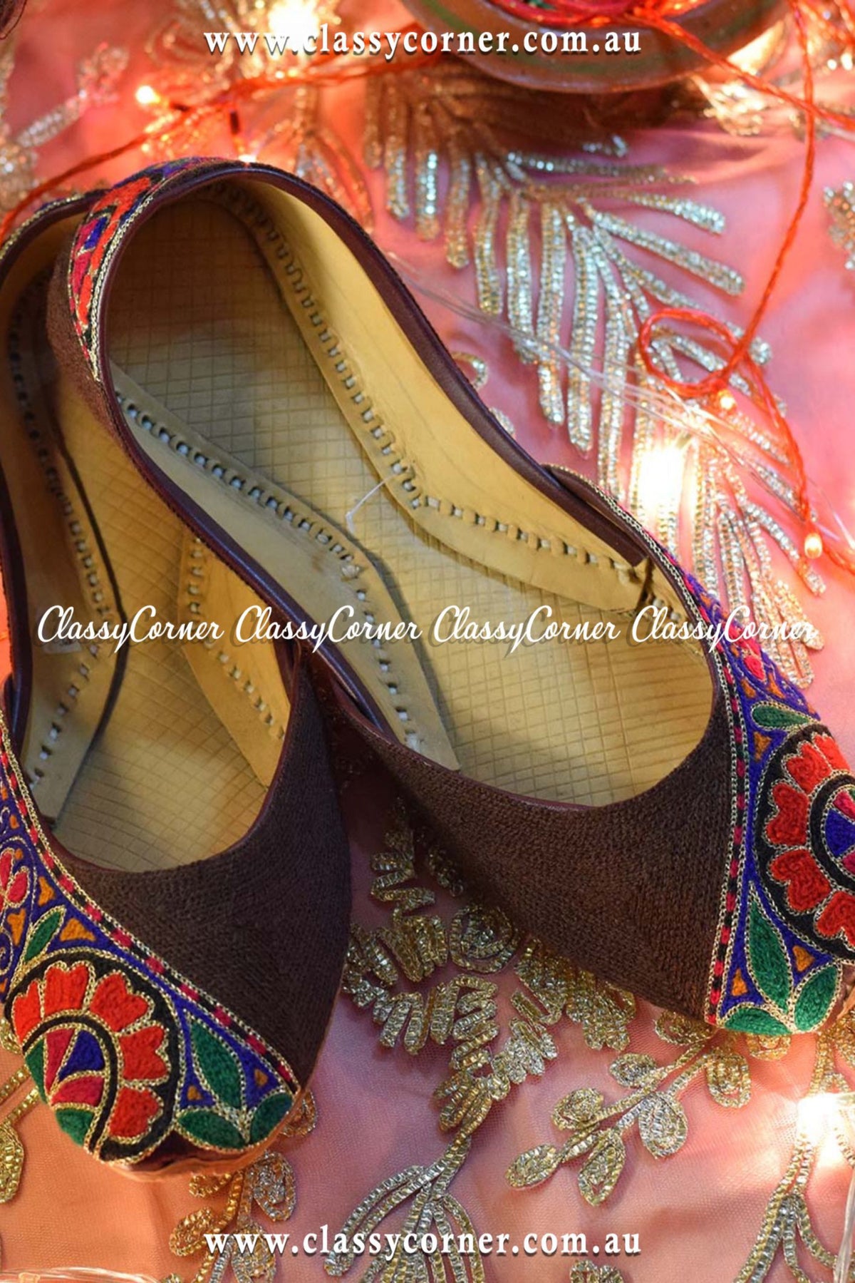 Brown Embroidered Velvet Khussa - Classy Corner