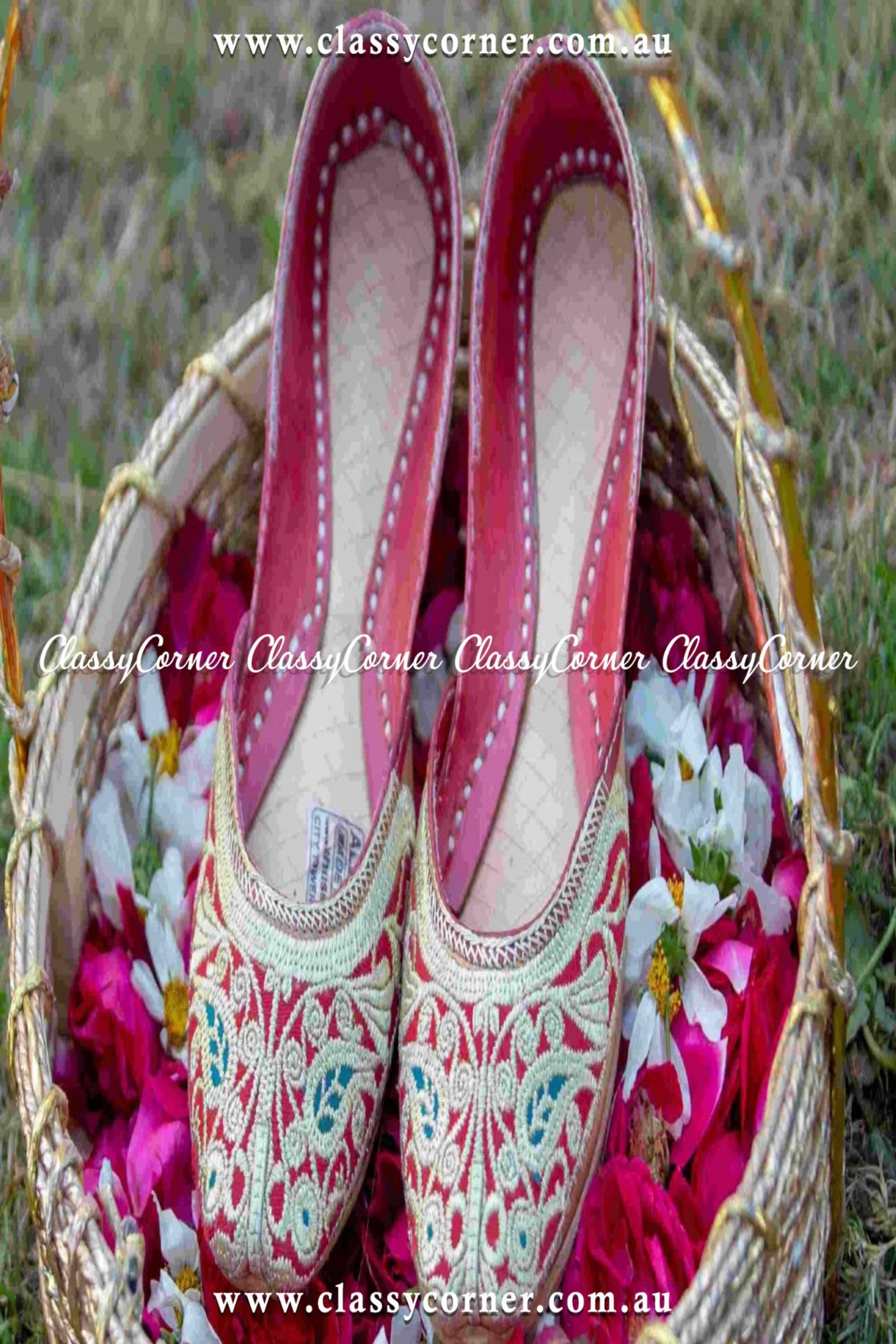Red & Golden Embroidered Khussa - Classy Corner