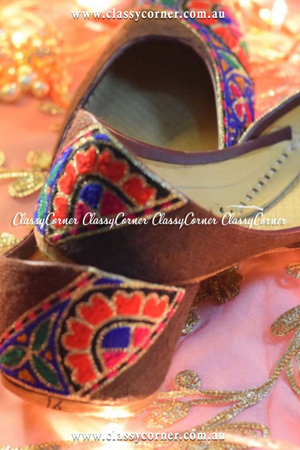 Brown Embroidered Velvet Khussa - Classy Corner