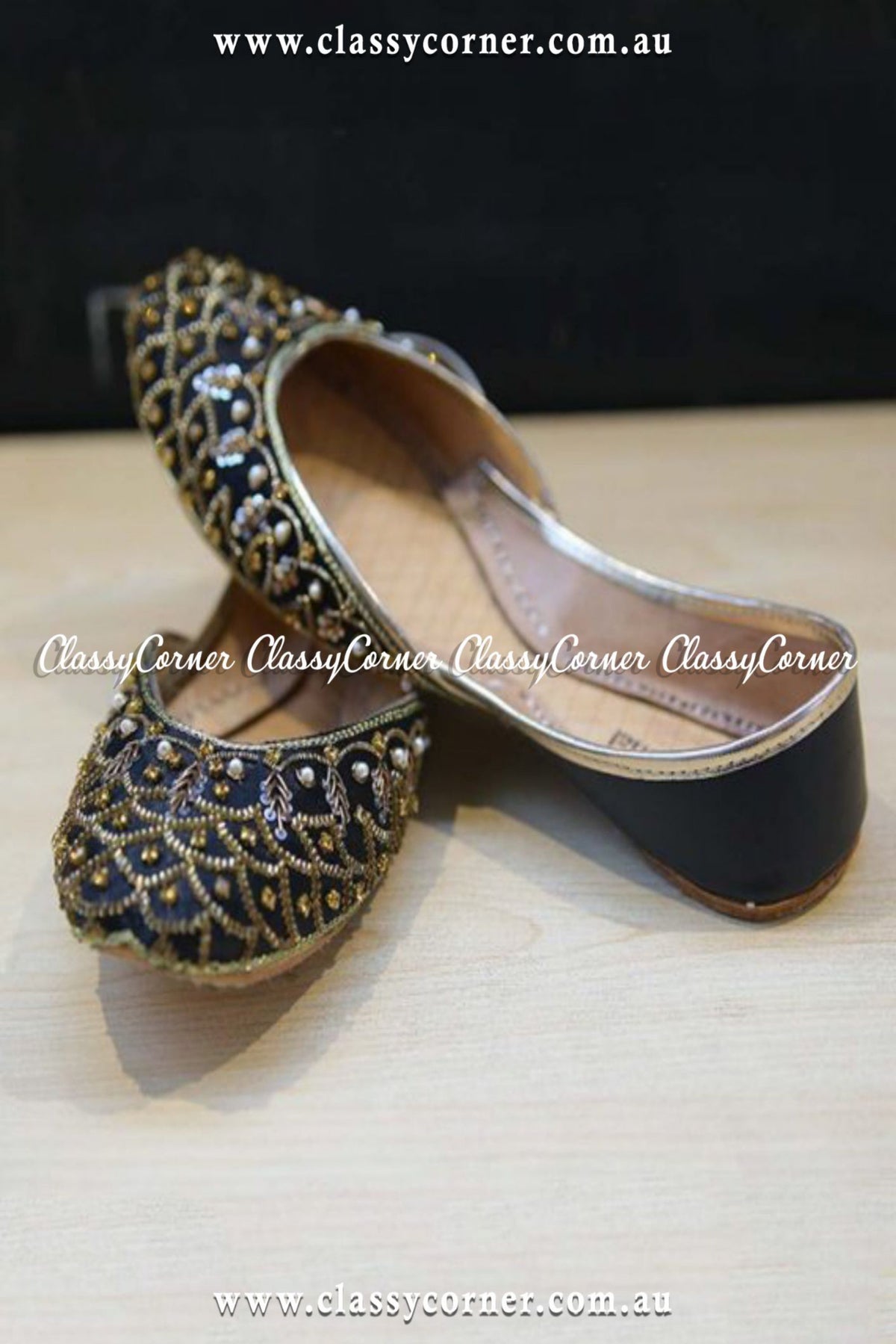Black &amp; Golden Party Wear Khussa - Classy Corner
