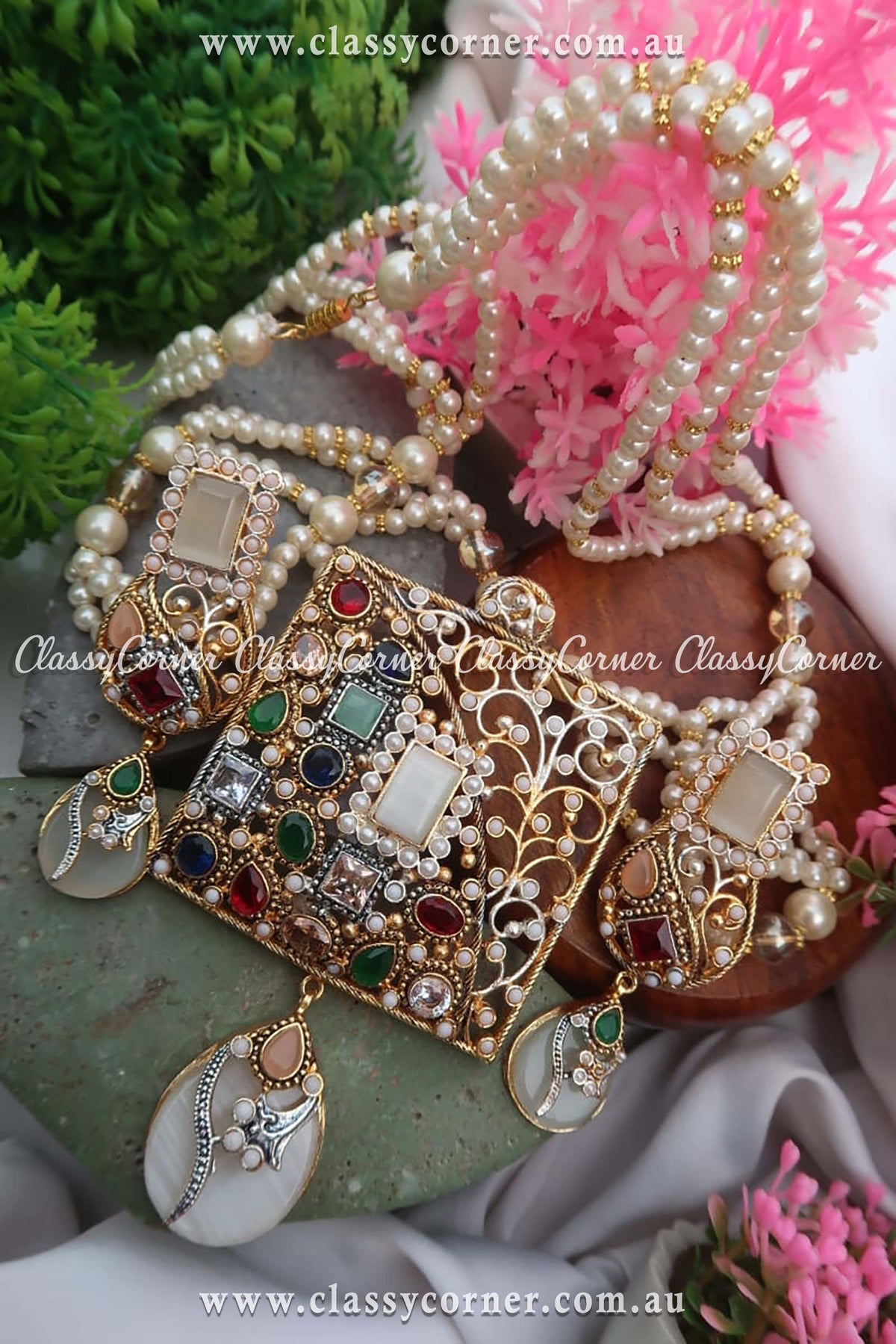 Golden Pearl Style Stone Mala Set - Classy Corner