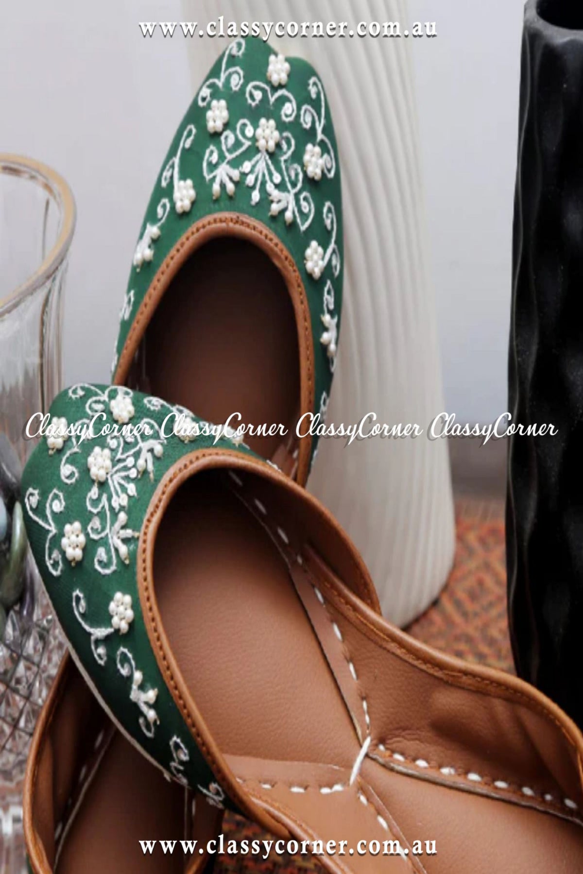 Bottle Green Embroidered Khussa - Classy Corner