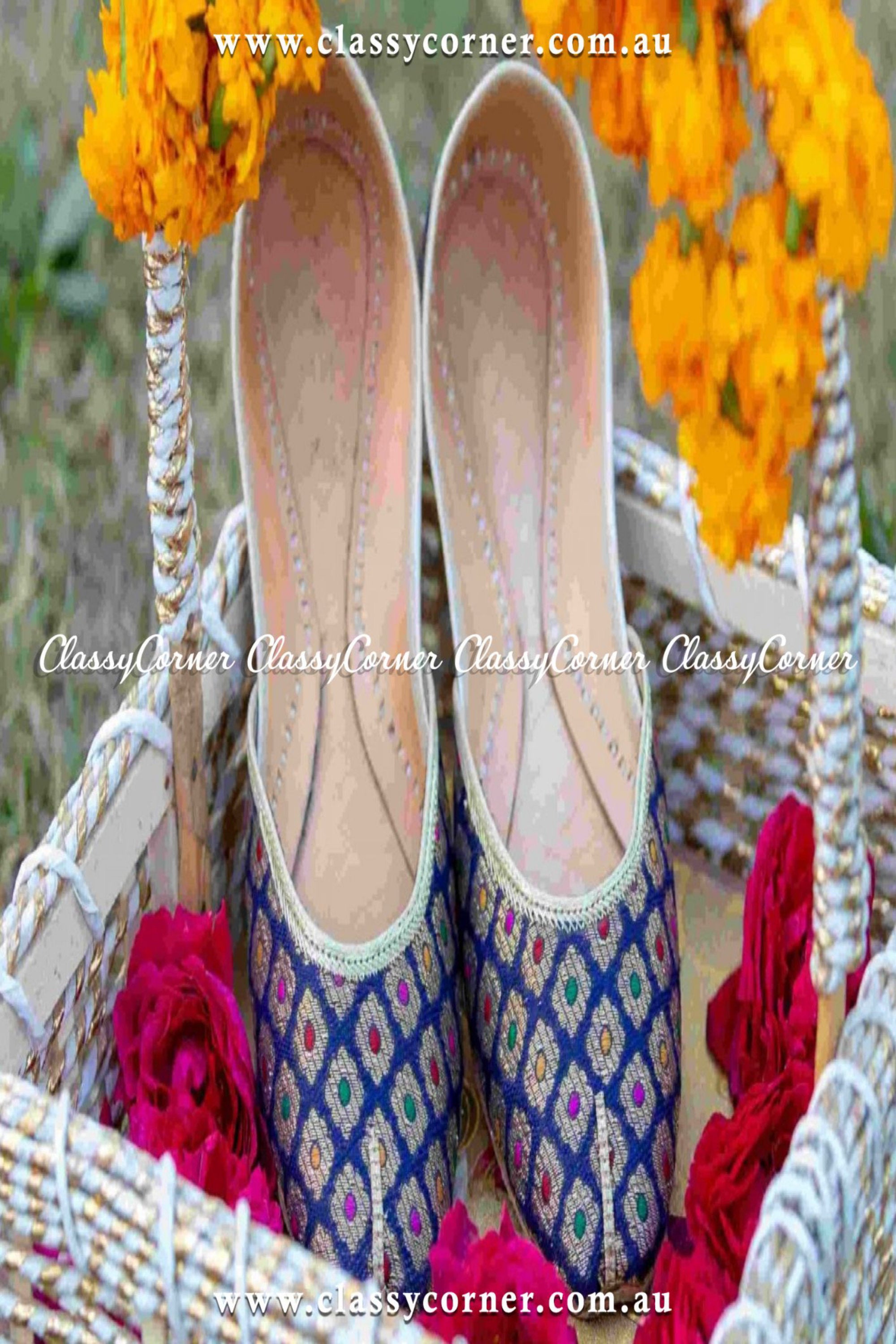 Blue Silk Khussa - Classy Corner
