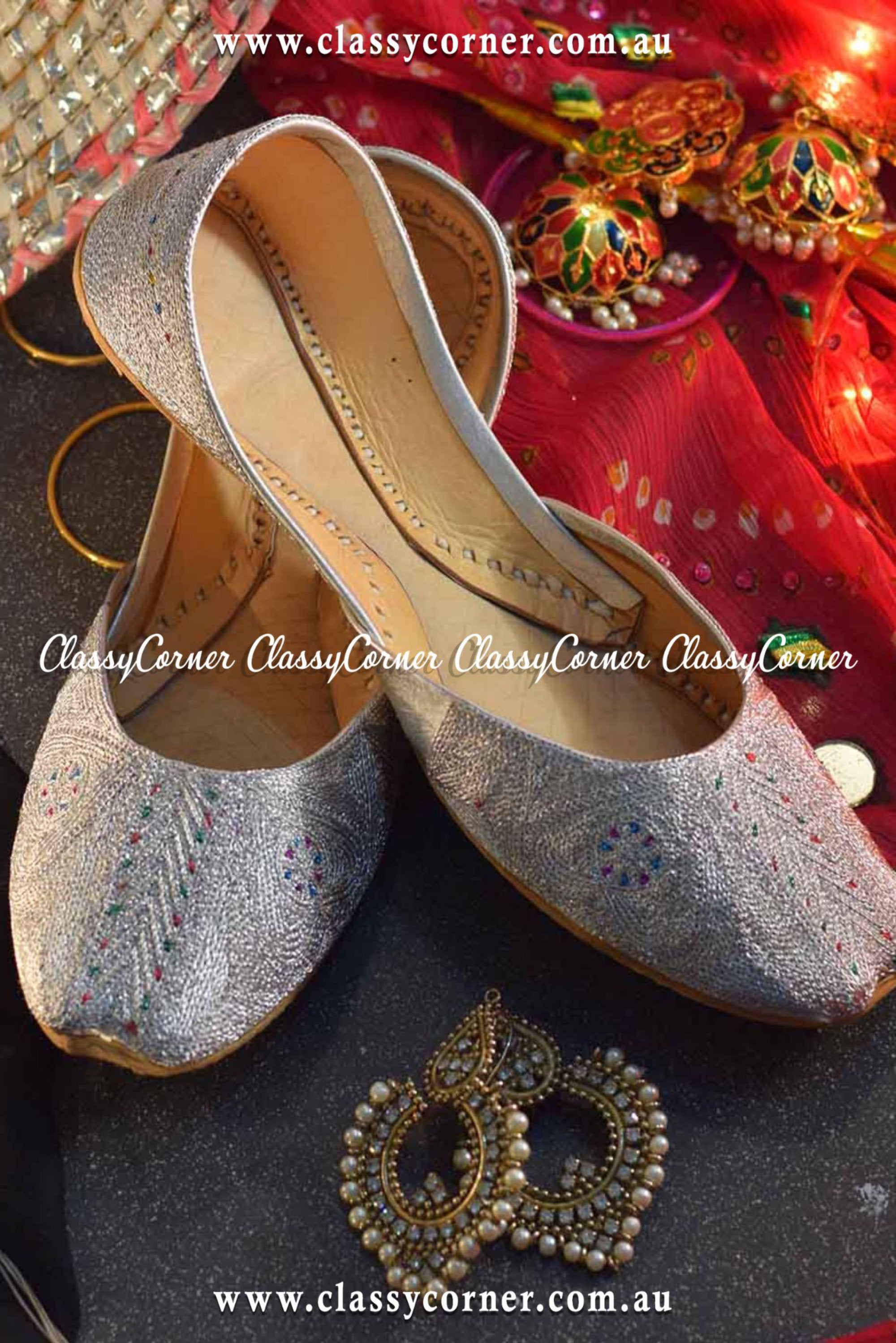 Silver Embroidered Party Wear Khussa - Classy Corner