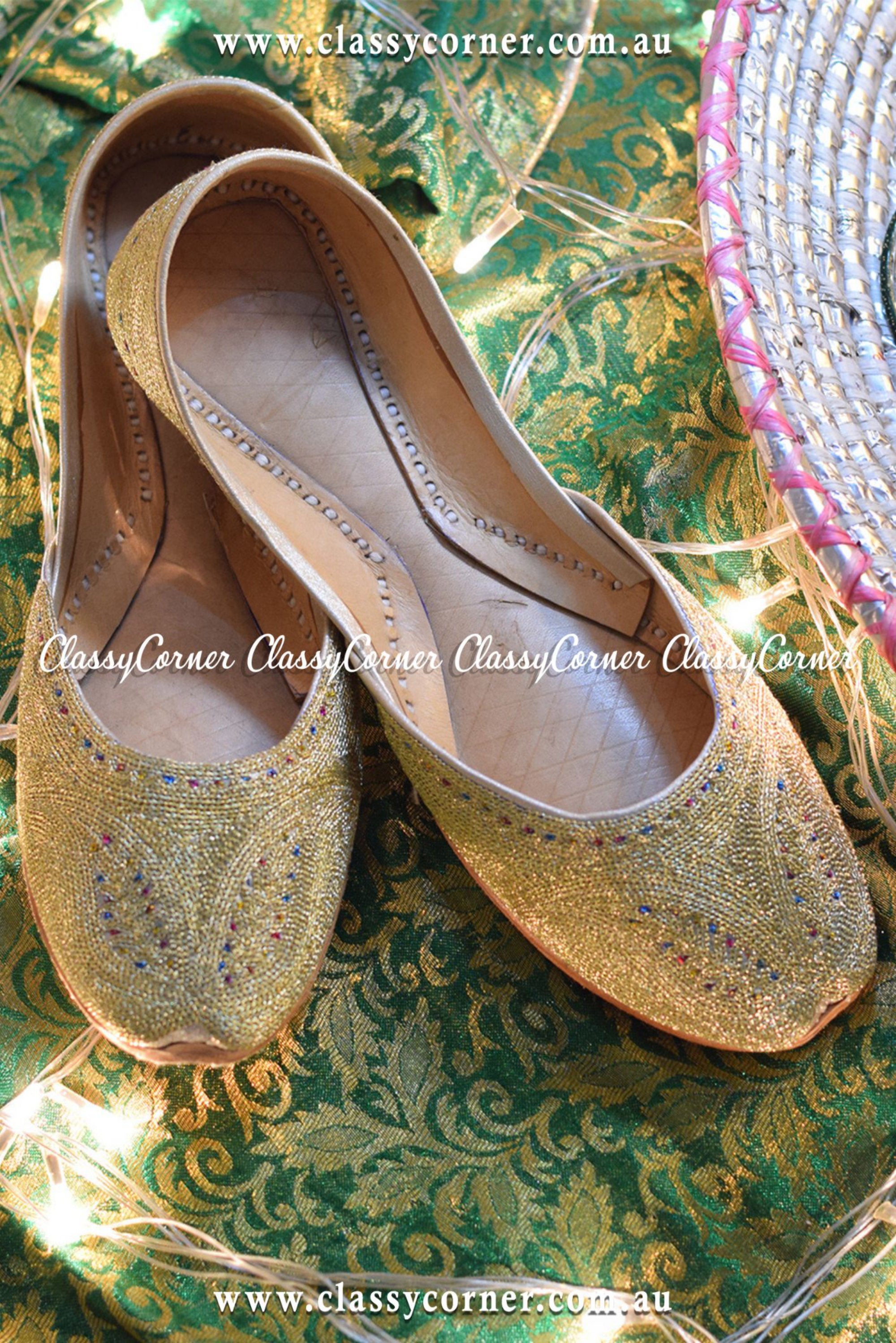 Light Golden Embroidered Party Wear Khussa - Classy Corner