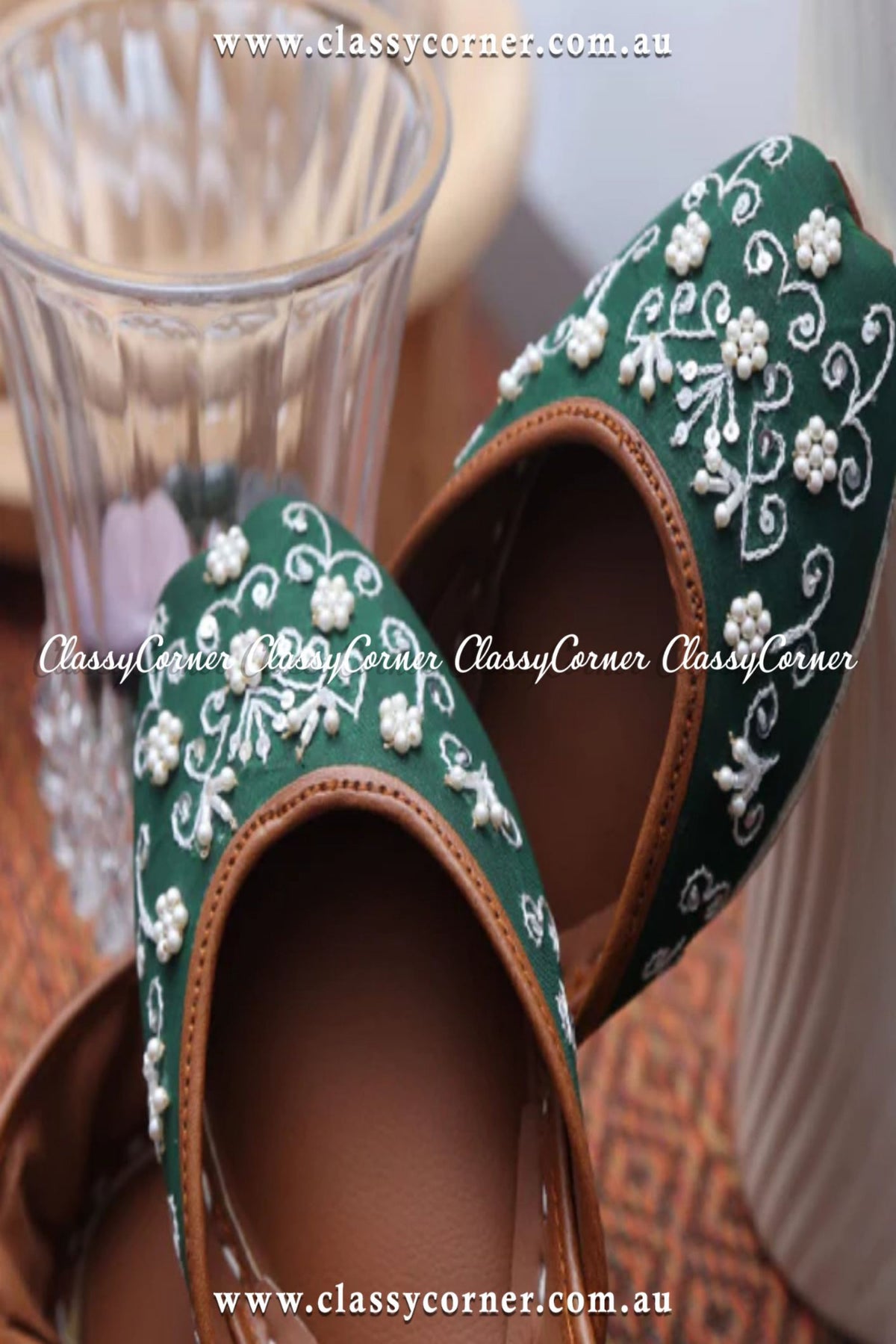 Bottle Green Embroidered Khussa - Classy Corner