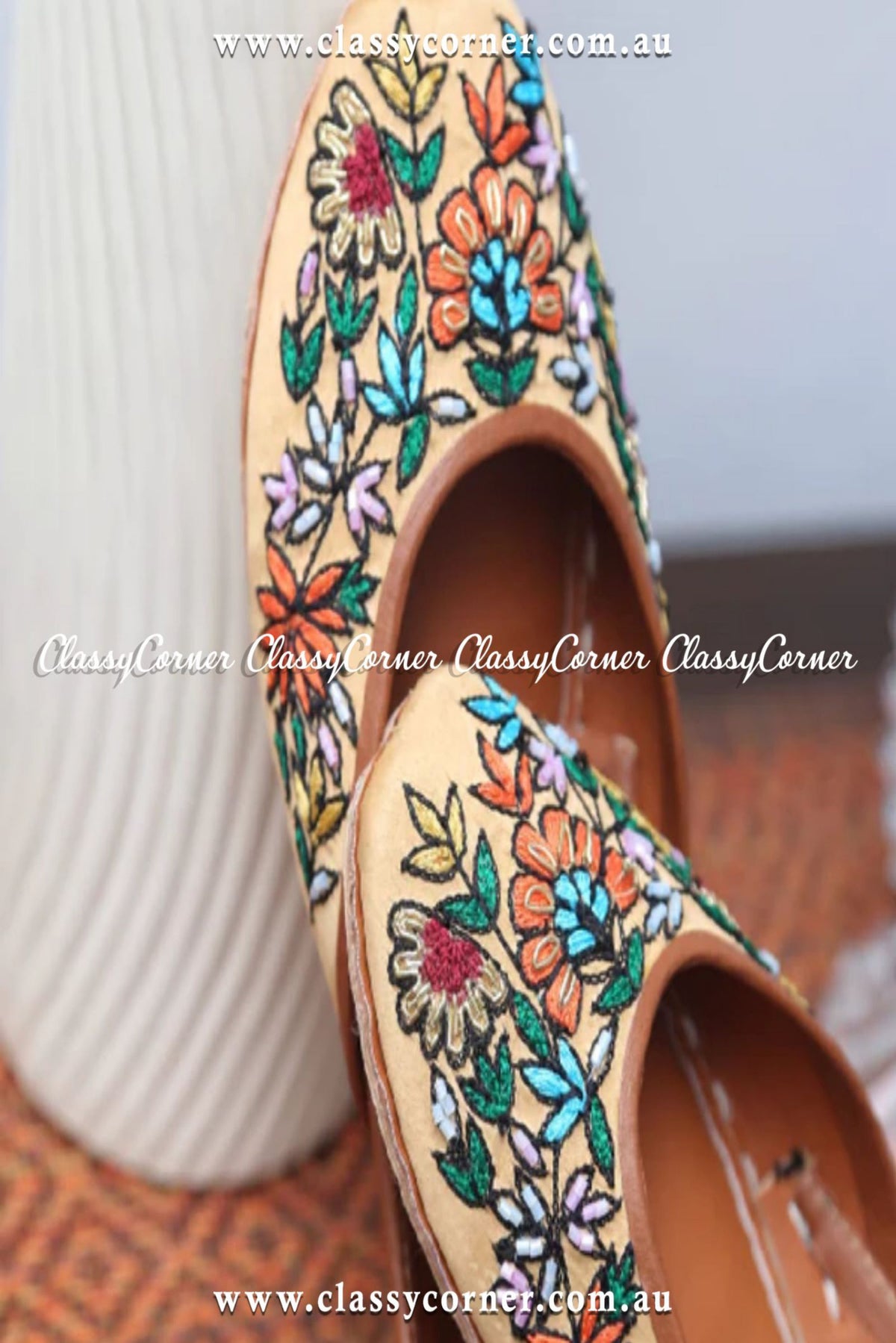 Multicolour Floral Embroidery Khussa - Classy Corner