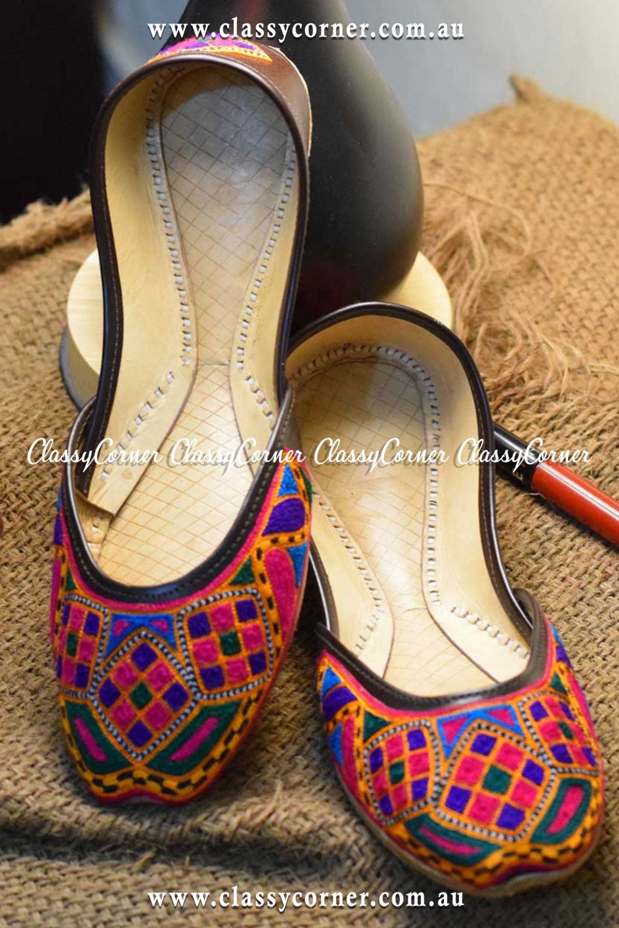 Brown & Multicolor Embroidered Khussa - Classy Corner