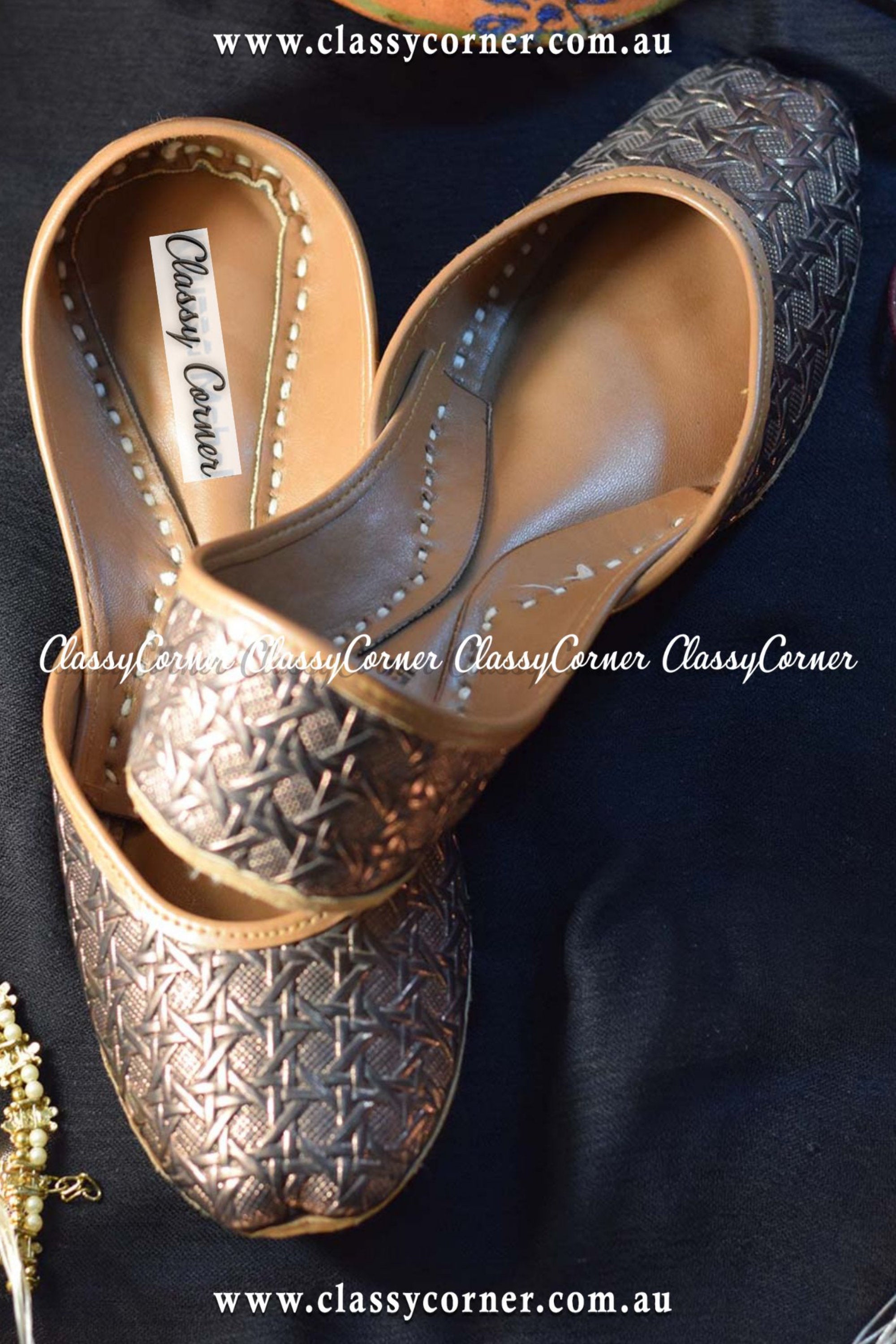 Silver Grey Leather Khussa - Classy Corner