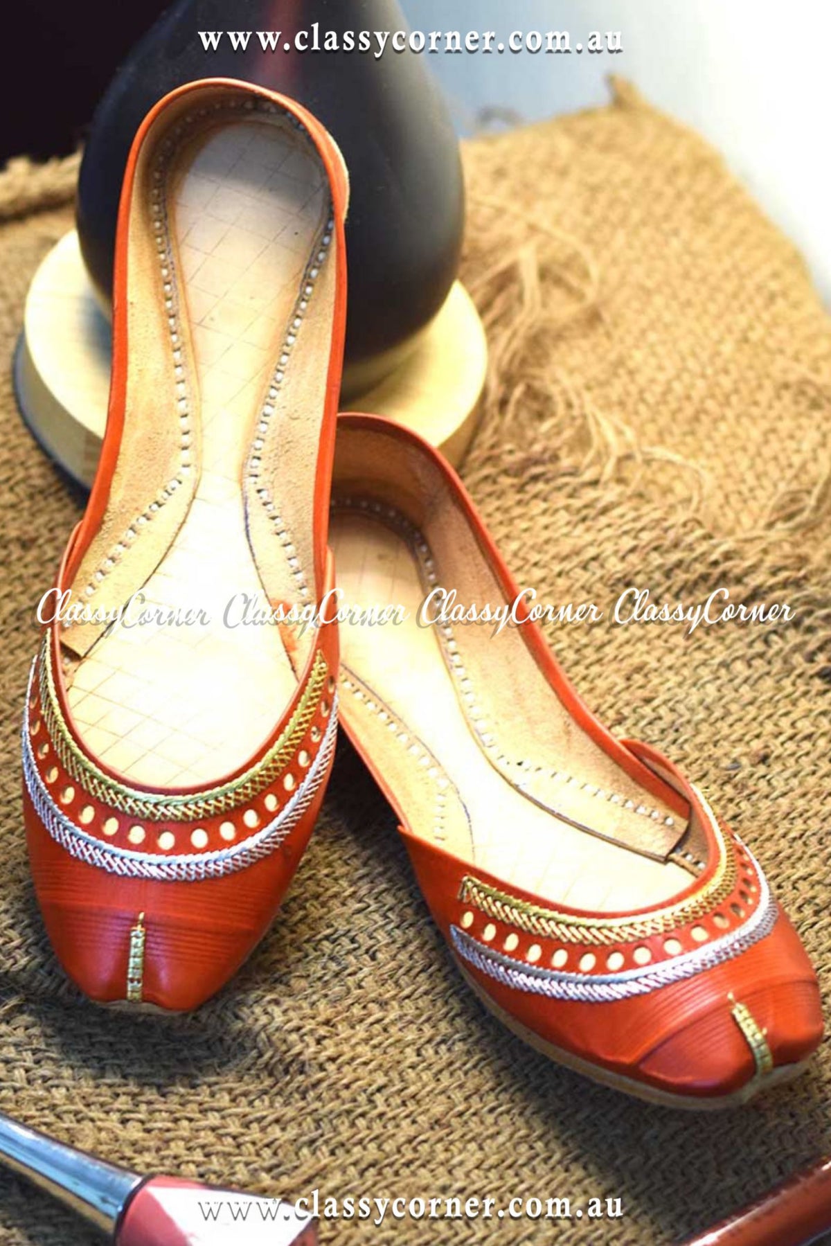 Rust Pure Leather Khussa - Classy Corner
