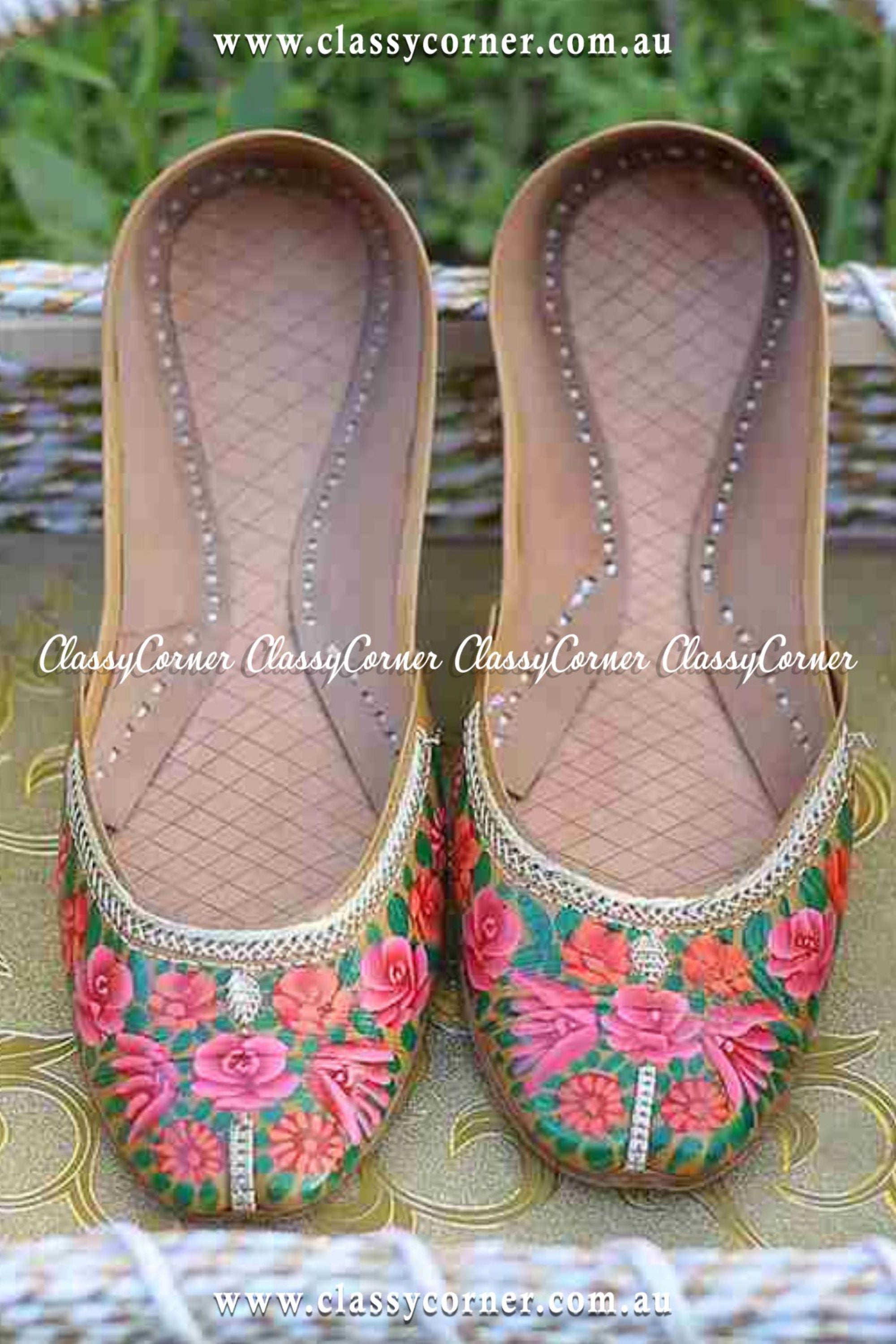 Floral Print Leather Khussa - Classy Corner