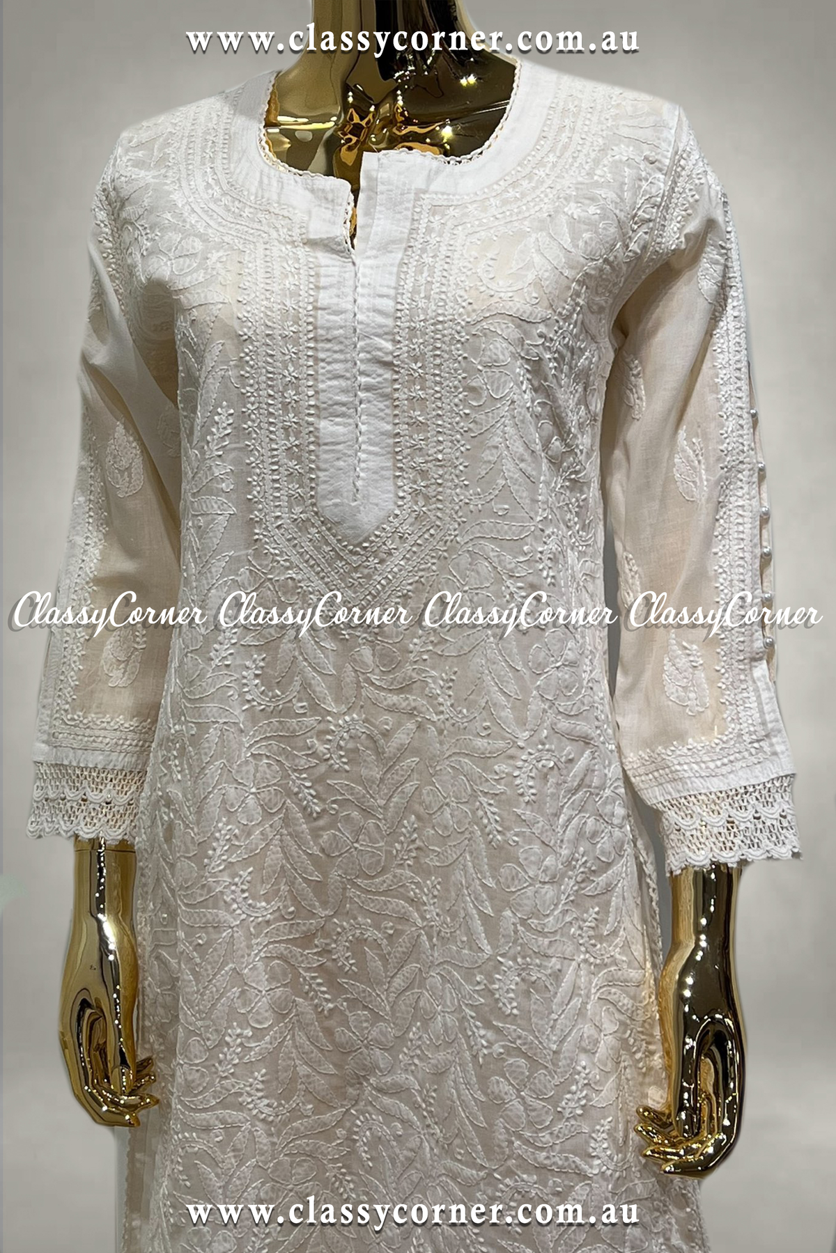Off White Hand Embroidered Kurti - Classy Corner