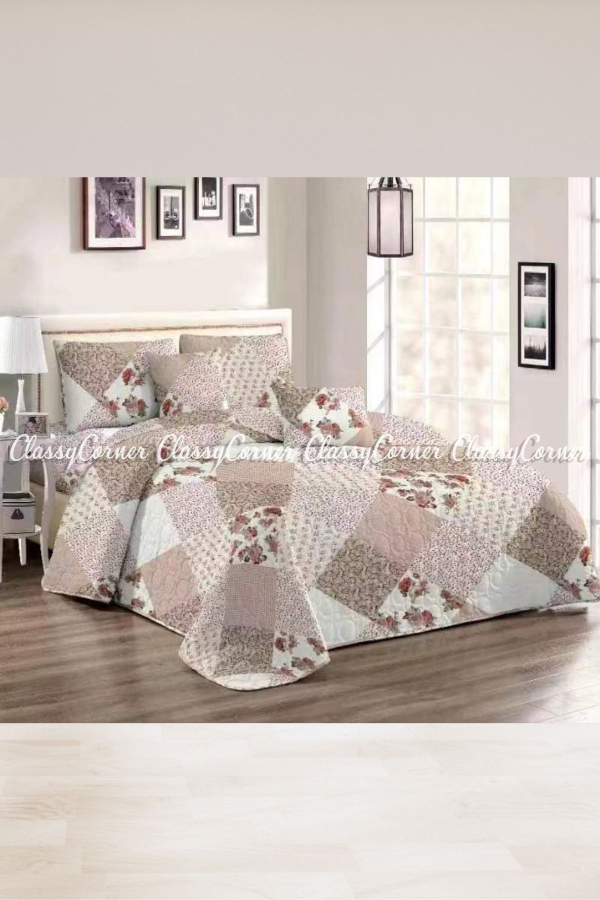 Vintage Pink Floral Printed Bed Set