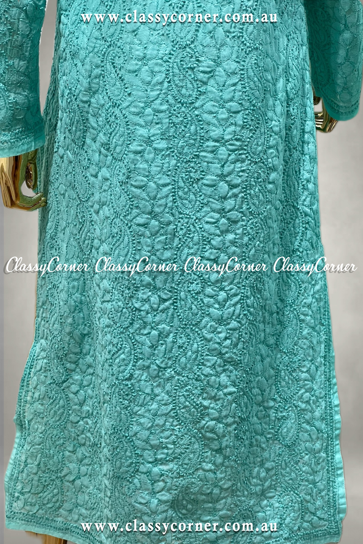 Turquoise Hand Embroidered Kurti - Classy Corner