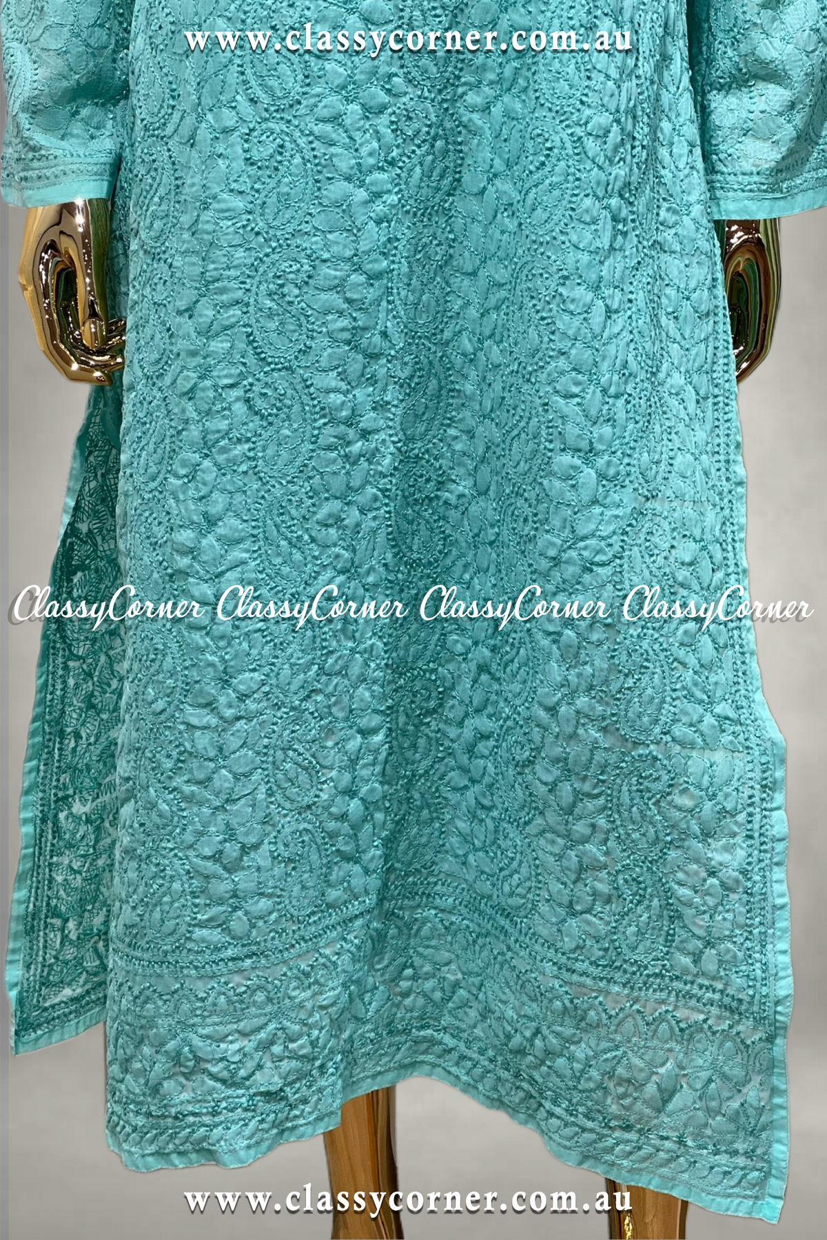 Turquoise Hand Embroidered Kurti - Classy Corner