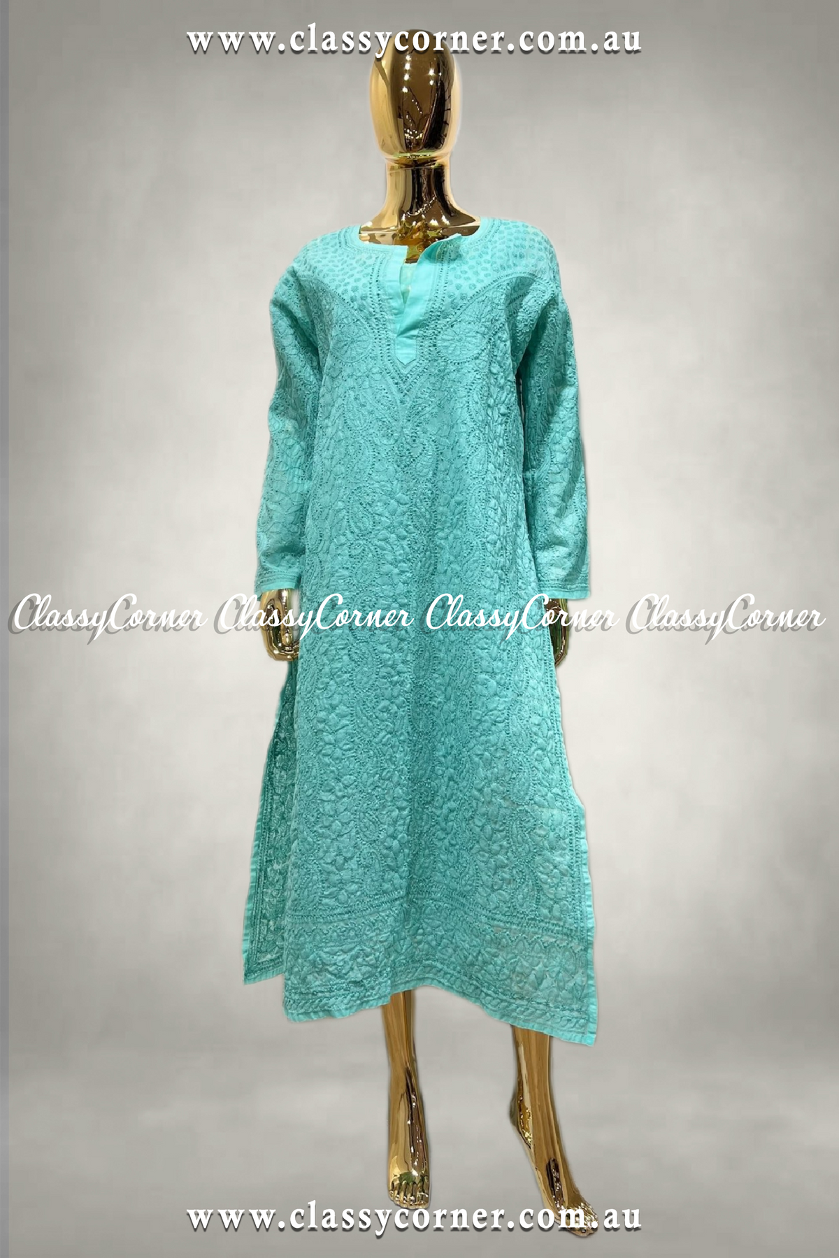 Turquoise Hand Embroidered Kurti - Classy Corner