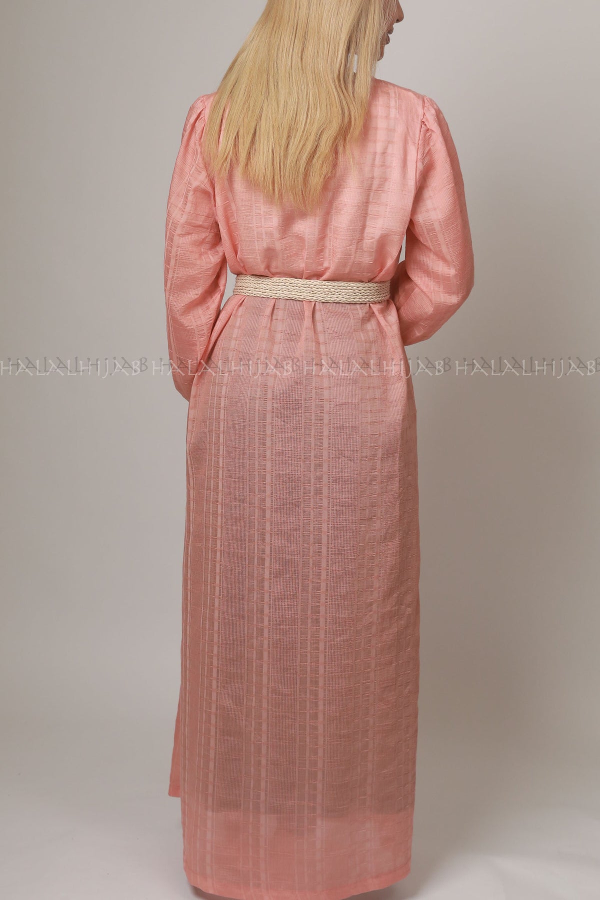 Bright Coral Peach Full Sleeve Dress - Classy Corner