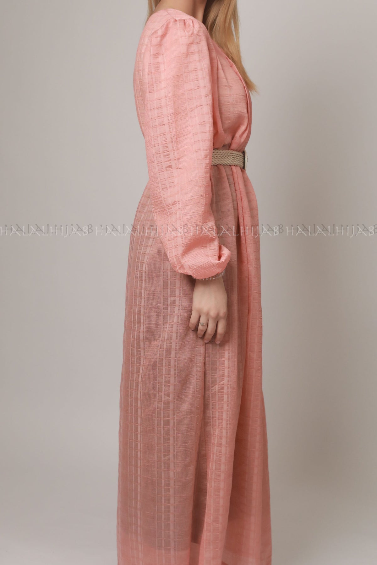 Bright Coral Peach Full Sleeve Dress - Classy Corner