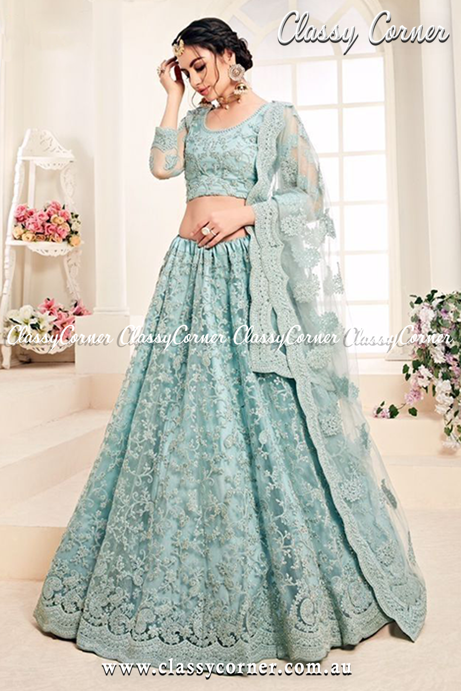 Sky Blue Lehenga Dupatta - Classy Corner