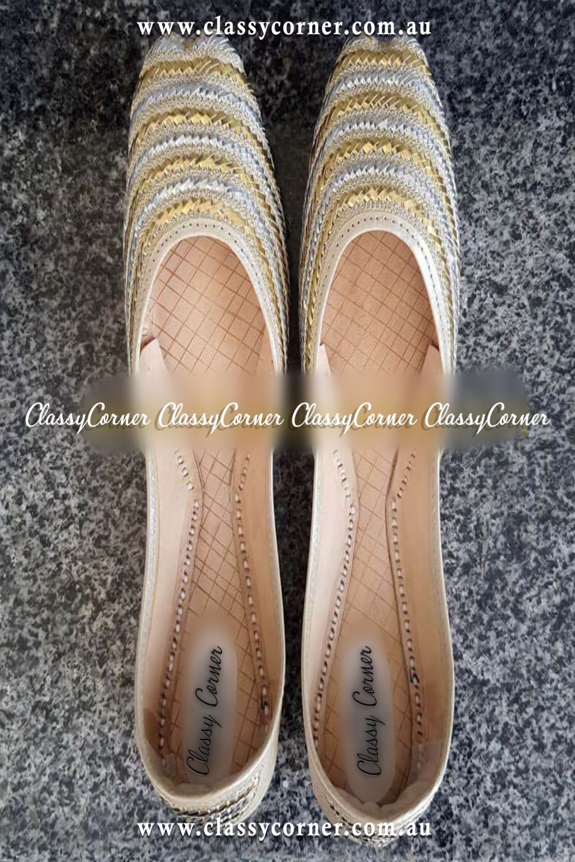 Golden & White Party Wear Khussa - Classy Corner